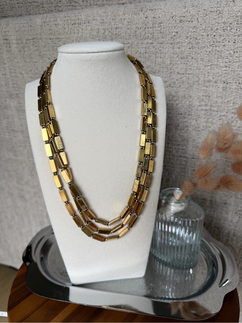 Vintage Monet Gold Toned Multi-Strand Rectangular Link Necklace - Women Jewelry